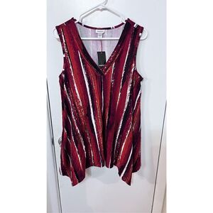 Avenue Women's V Neck Sleeveless Swing Tank Top Spice Stripe Size 14 NWT P1-232